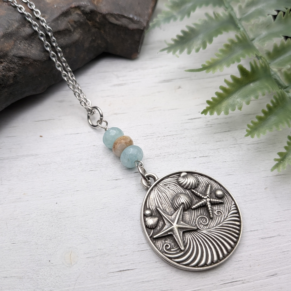 Silver Starfish Pendant Necklace / Beach Jewelry